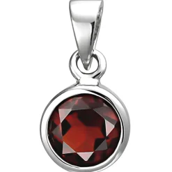 Solitär Anhänger aus 925 Silber Granat rot weinrot rund Halsschmuck Damen