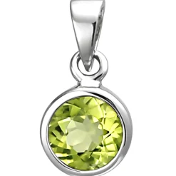 Solitär Anhänger aus 925 Silber Peridot grün rund Halsschmuck Damen