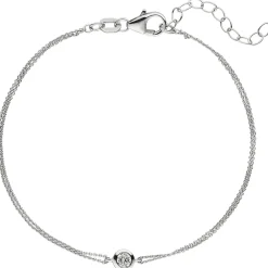 Solitär Armband Ankerkette 2-reihig mit Zirkonia Anhänger 925 Silber 16-19cm