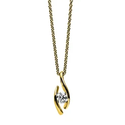 Solitär Collier Kette Anhänger Auge 750 Gold Gelbgold Brillant 0,25 Ct. L: 45cm