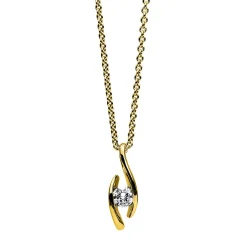Solitär Collier Kette Anhänger Auge 750 Gold Gelbgold Brillant 0,15 Ct. L: 45cm