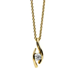 Solitär Collier Kette Anhänger Auge 585 Gold Gelbgold Brillant 0,20 Ct. L: 45cm