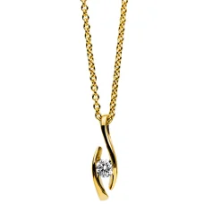 Solitär Collier Kette Anhänger Auge 750 Gold Gelbgold Brillant 0,10 Ct. L: 45cm