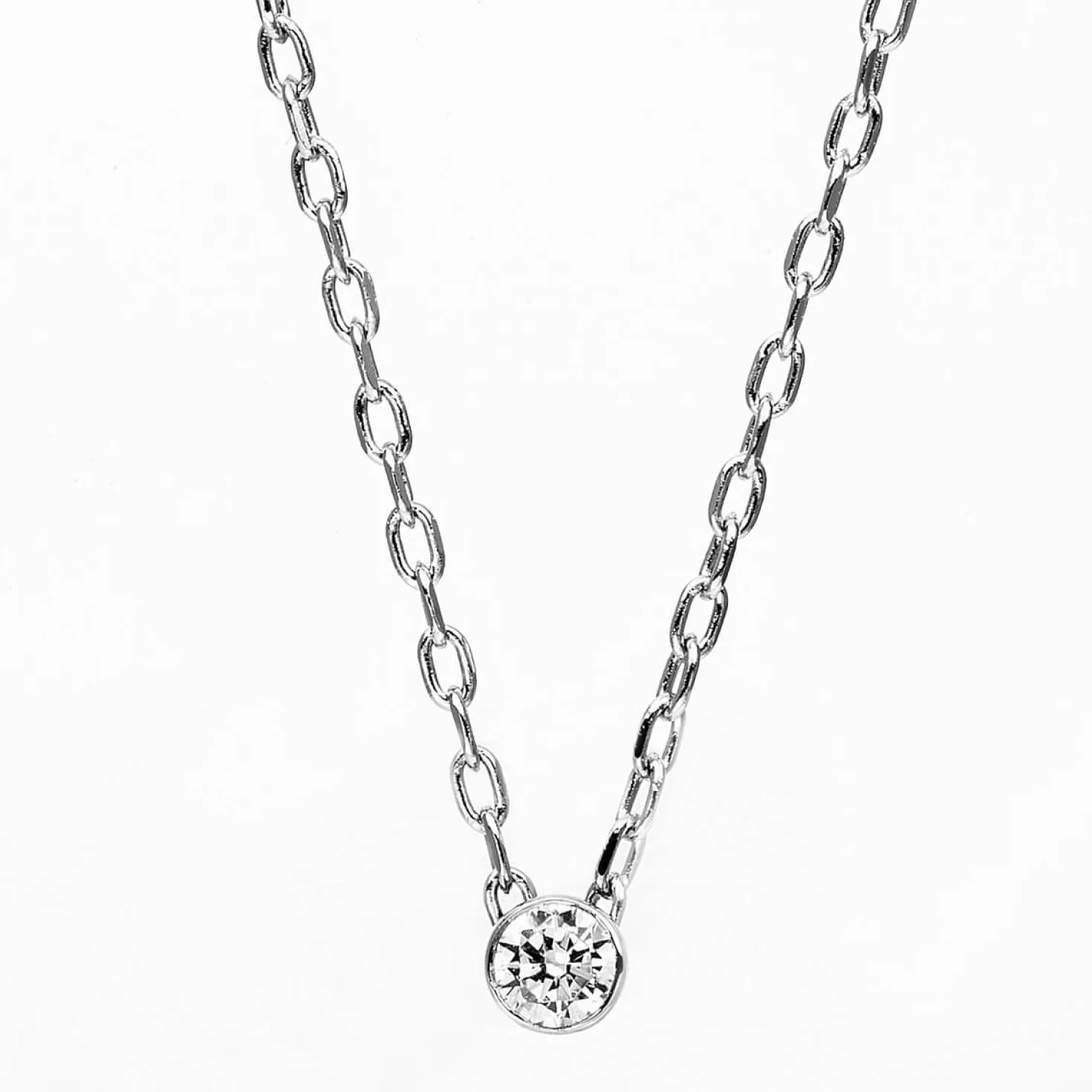 Solitär Collier Kette aus 585 Gold Weißgold Brillant 0,05 Ct. Zarge L: 45,5cm