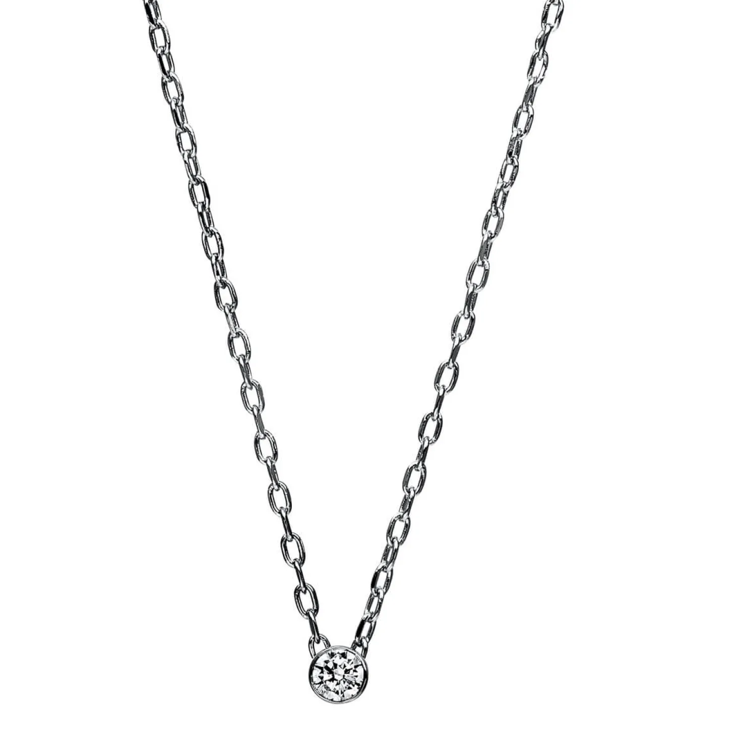 Solitär Collier Kette aus 950 Platin mit Brillant 0,05 Ct. Zarge L: 45,5cm