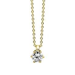 Solitär Collier Kette 585 Gold Gelbgold Brillant 0,15 Ct. L: 42cm, S: 0,7mm