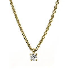 Solitär Collier Kette 750 Gold Gelbgold mit Brillant 0,05 Ct. 4er-Krappe L: 42cm