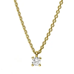 Solitär Collier Kette 585 Gold Gelbgold mit Brillant 0,10 Ct. 4er-Krappe L: 42cm