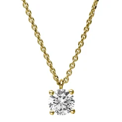 Solitär Collier Kette 750 Gold Gelbgold mit Brillant 0,50 Ct. 4er-Krappe L: 42cm