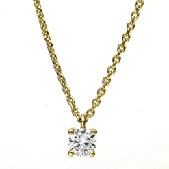 Solitär Collier Kette 750 Gold Gelbgold mit Brillant 0,20 Ct. 4er-Krappe L: 42cm