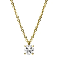 Solitär Collier Kette 585 Gold Gelbgold mit Brillant 0,30 Ct. 4er-Krappe L: 42cm