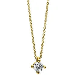 Solitär Collier Kette 750 Gold Gelbgold mit Brillant 0,30 Ct. 4er-Krappe L: 42cm