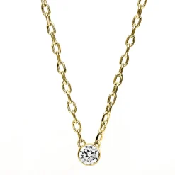 Solitär Collier Kette 750 Gold Gelbgold mit Brillant 0,05 Ct. Zarge L: 45,5cm