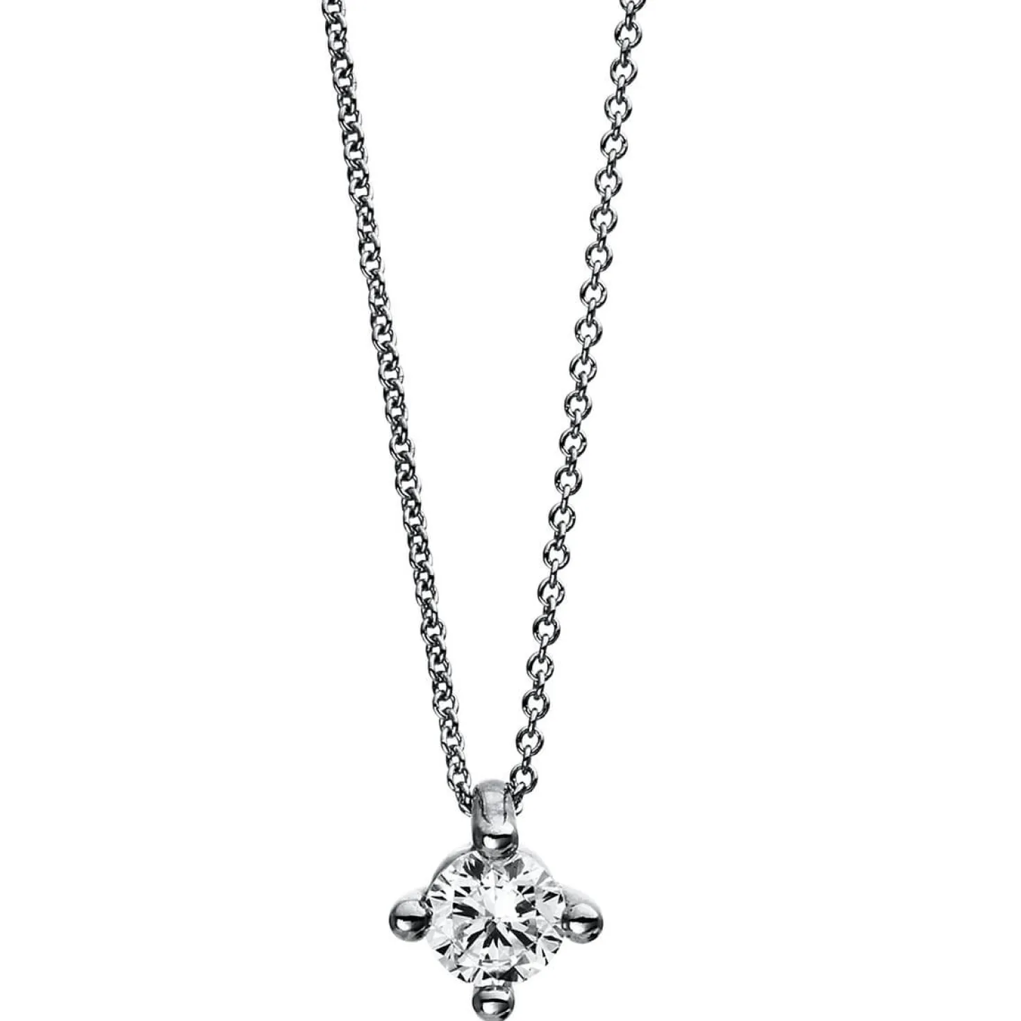Solitär Collier Kette 750 Gold Weißgold Brillant 0,25 Ct. L: 42cm, Ø5,9mm