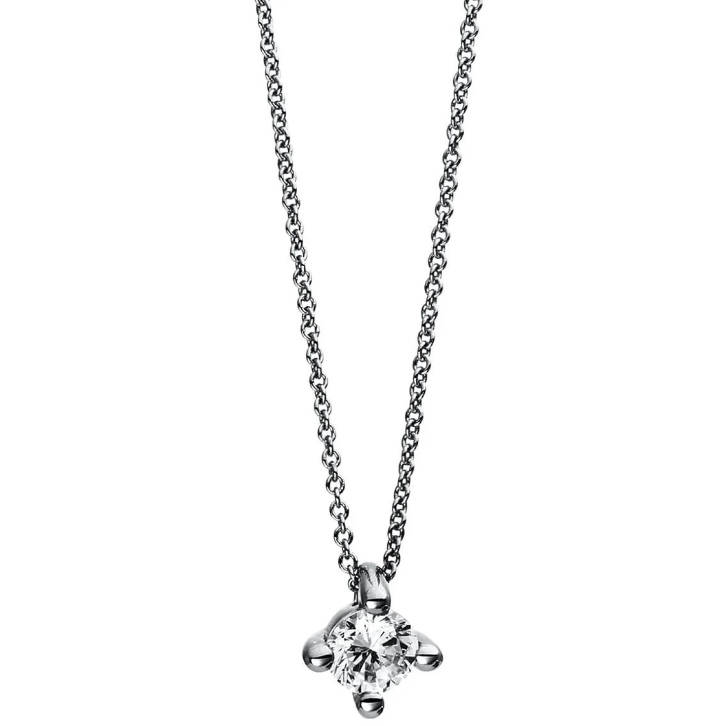 Solitär Collier Kette 585 Gold Weißgold Brillant 0,15 Ct. L: 42cm, Ø5,2mm