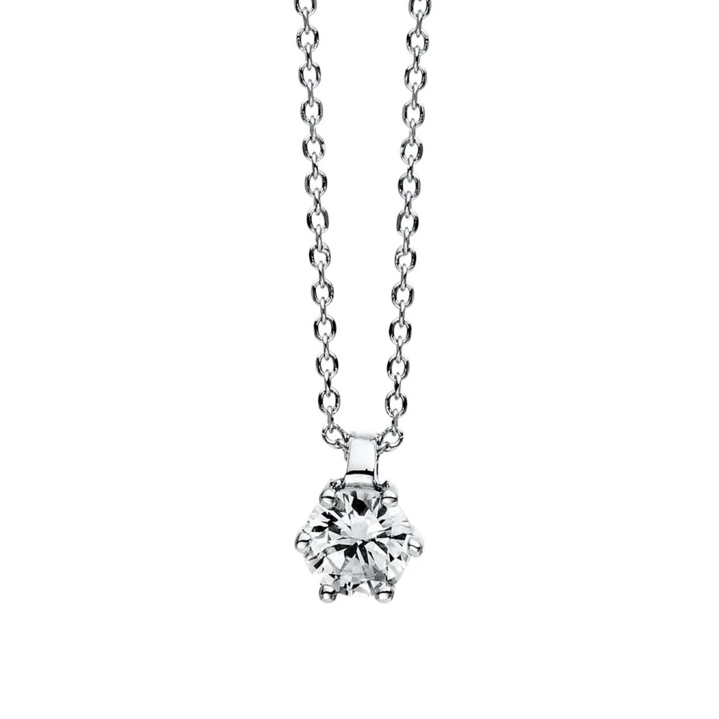 Solitär Collier Kette 750 Gold Weißgold Brillant 0,15 Ct. L: 42cm, S: 0,7mm