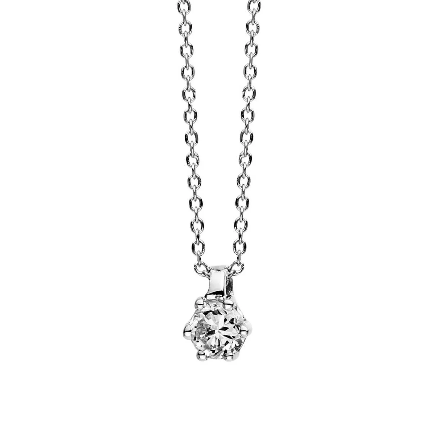 Solitär Collier Kette 585 Gold Weißgold Brillant 0,10 Ct. L: 42cm, S: 0,7mm