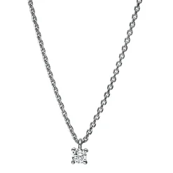 Solitär Collier Kette 750 Gold Weißgold mit Brillant 0,10 Ct. 4er-Krappe L: 42cm