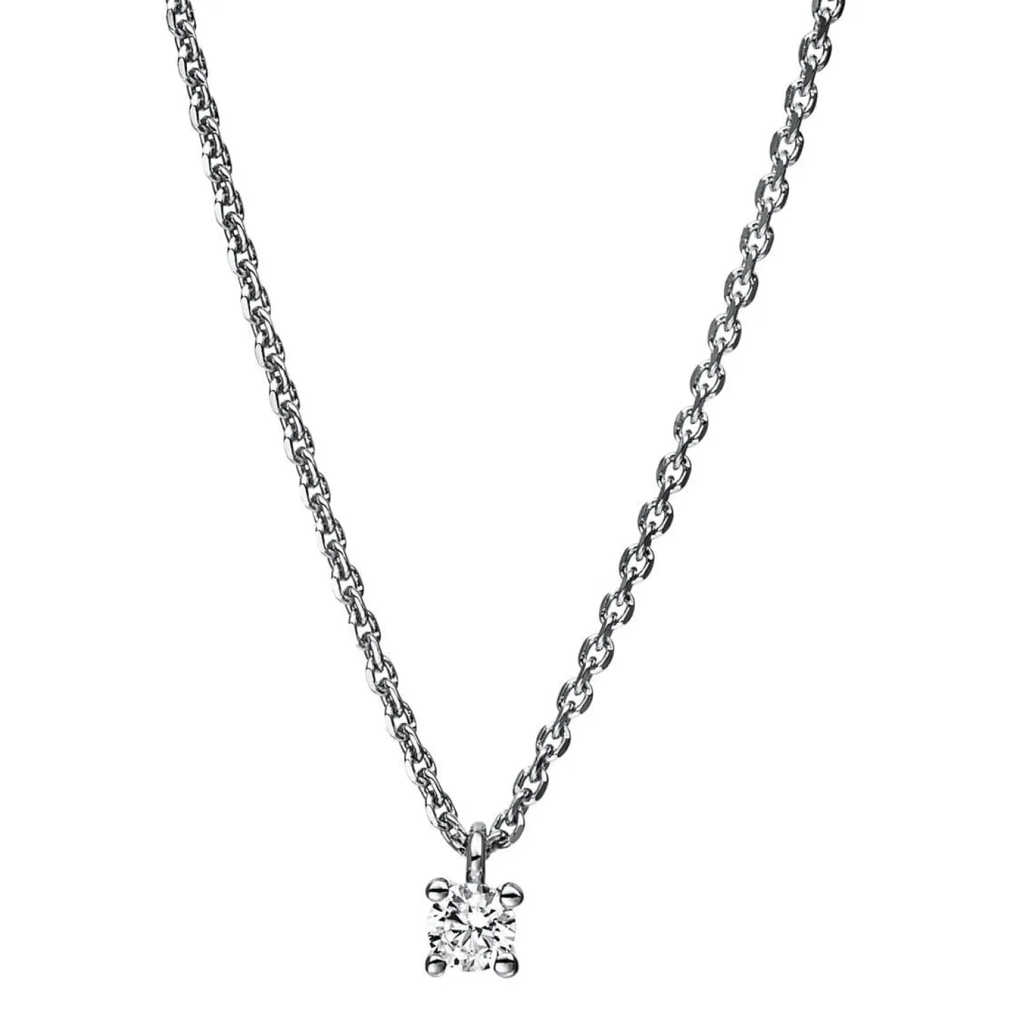 Solitär Collier Kette 750 Gold Weißgold mit Brillant 0,10 Ct. 4er-Krappe L: 42cm
