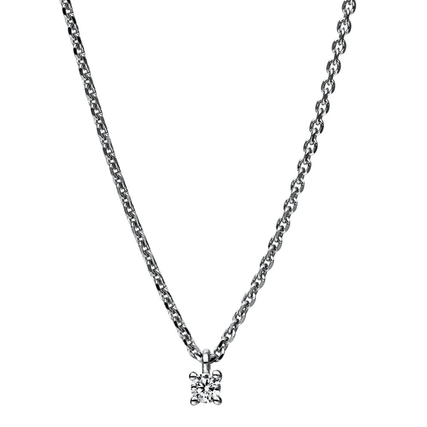Solitär Collier Kette 750 Gold Weißgold mit Brillant 0,05 Ct. 4er-Krappe L: 42cm