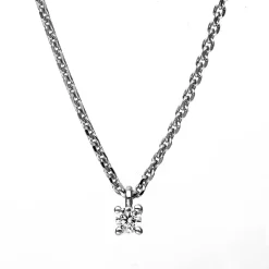 Solitär Collier Kette 750 Gold Weißgold mit Brillant 0,05 Ct. 4er-Krappe L: 42cm