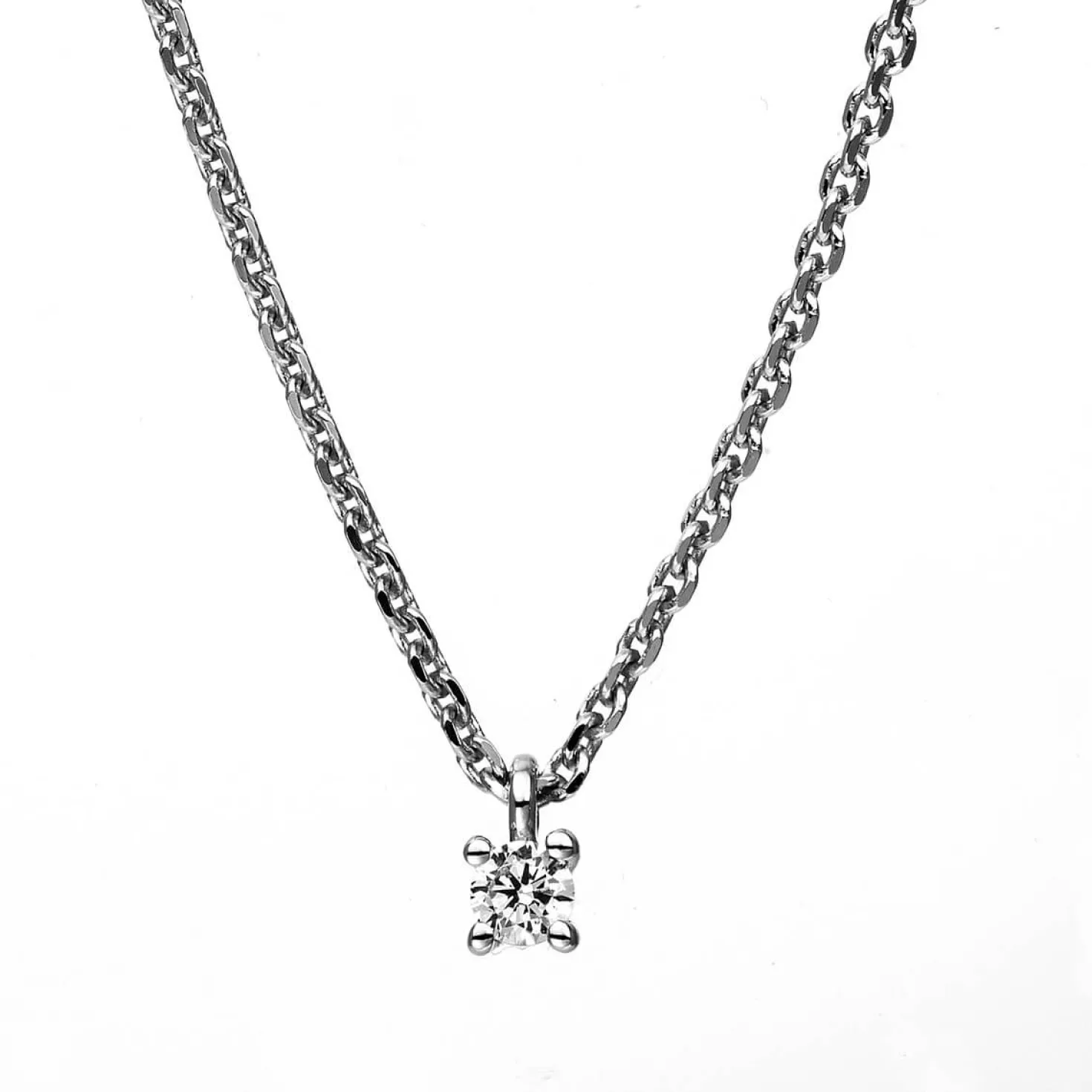 Solitär Collier Kette 750 Gold Weißgold mit Brillant 0,05 Ct. 4er-Krappe L: 42cm