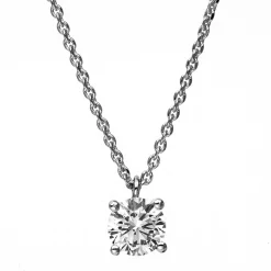 Solitär Collier Kette 750 Gold Weißgold mit Brillant 0,50 Ct. 4er-Krappe L: 42cm