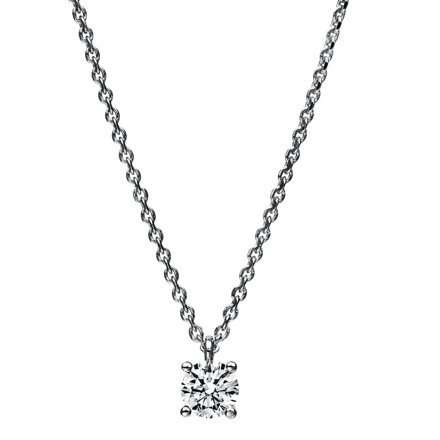 Solitär Collier Kette 585 Gold Weißgold mit Brillant 0,30 Ct. 4er-Krappe L: 42cm