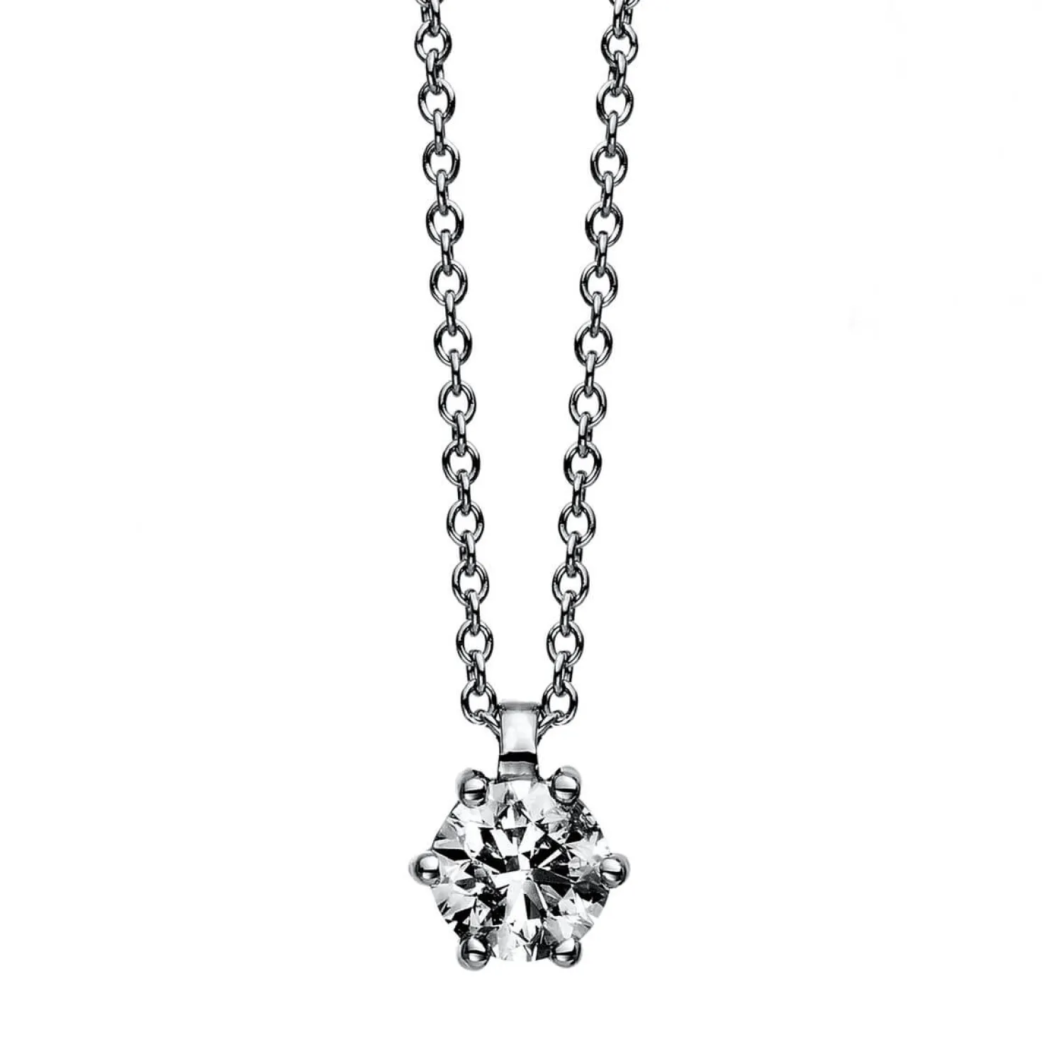 Solitär Collier Kette 950 Platin Brillant 0,40 Ct. 6er-Krappe L: 42cm, S: 0,9mm