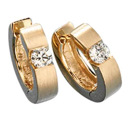 Solitär Creolen Ohrringe mit Diamanten 0.3Ct Brillanten 585 Gold Gelbgold