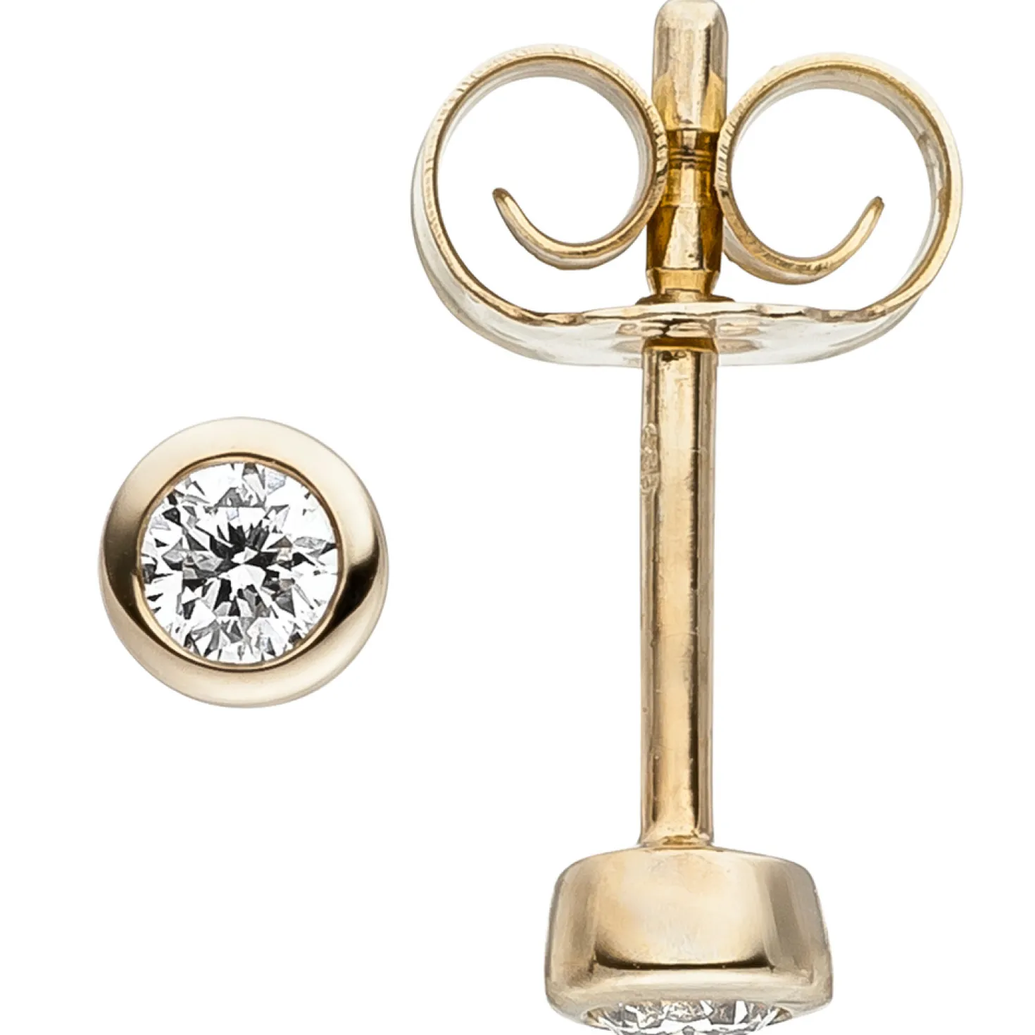 Solitär Ohrstecker mit 2 Diamanten 0.1Ct Brillanten 585 Gold Gelbgold