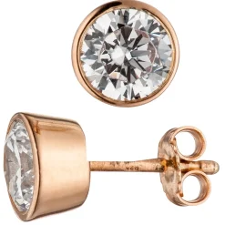 Solitär Ohrstecker mit Zirkonia weiß rund 925 Silber rotgold vergoldet Ohrschmuck