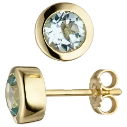 Solitär Ohrstecker Ohrringe Blautopas hellblau blau 333 Gold Gelbgold Ohrringe