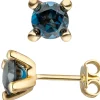 Solitär Ohrstecker Ohrschmuck mit Blautopas blau London Blue, 585 Gold Gelbgold