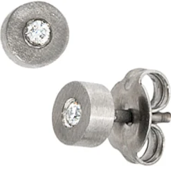Solitär Ohrstecker Stecker aus Titan mit Diamanten 0.06Ct Brillanten Damen