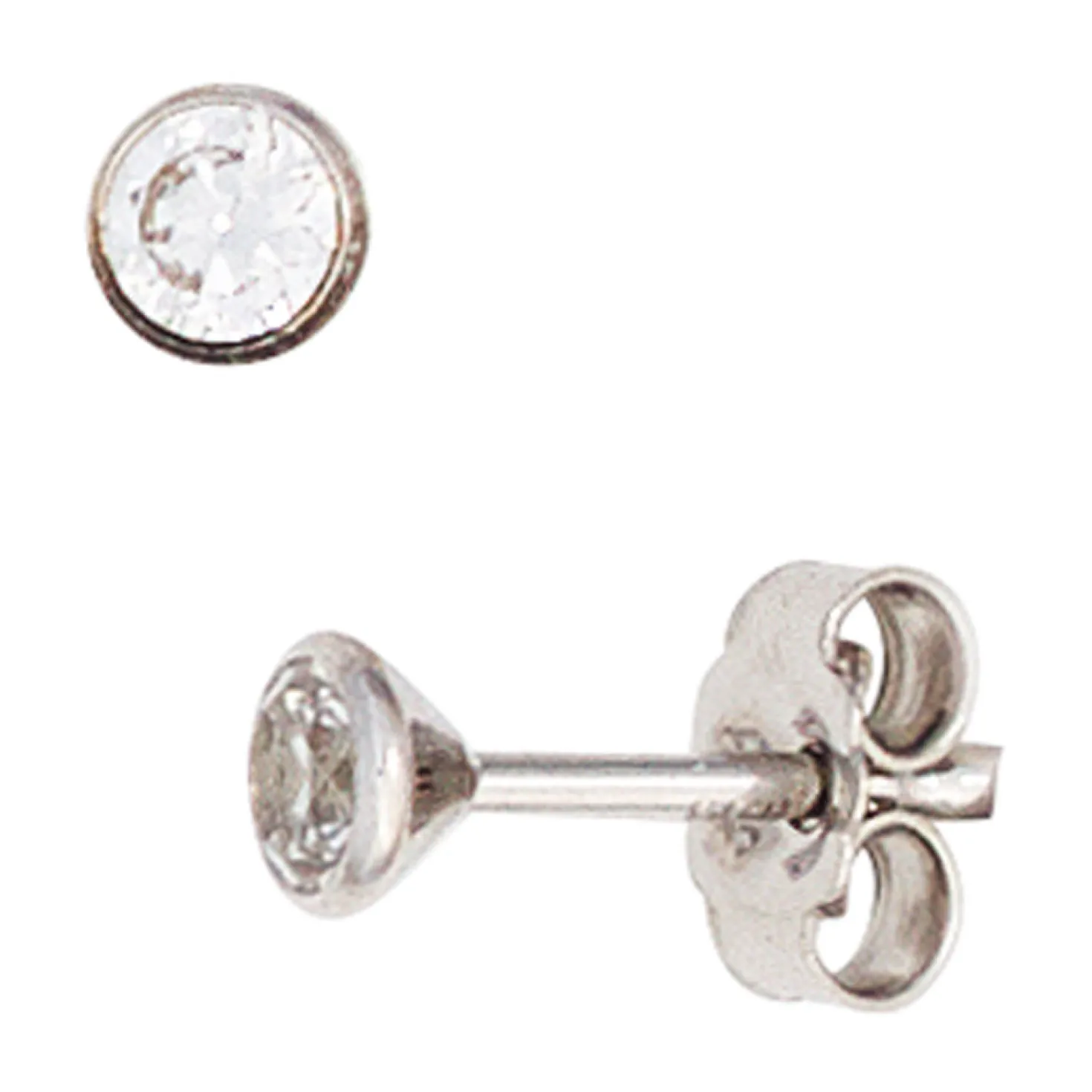 Solitär Ohrstecker Zirkonia weiß 3,4mm rund 333 Gold Weißgold Ohrschmuck