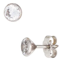 Solitär Ohrstecker Zirkonia weiß 4,5mm rund 333 Gold Weißgold Ohrschmuck