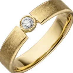 Solitär Ring aus 585 Gold Gelbgold mit Diamant Brillant 0,10 Ct 4,1mm breit
