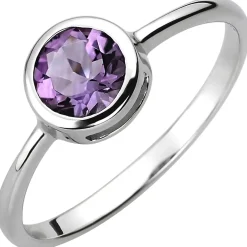 Solitär Ring aus 925 Silber Amethyst violett lila rund Fingerring Edelsteinring