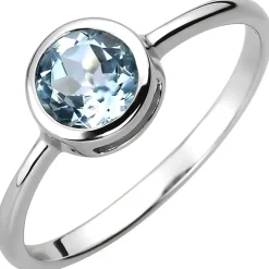 Solitär Ring aus 925 Silber mit Blautopas Topas blau hellblau rund Edelsteinring