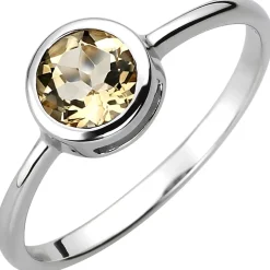 Solitär Ring aus 925 Silber mit Citrin gelb-orange rund Fingerring Edelsteinring
