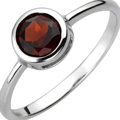 Solitär Ring aus 925 Silber mit Granat rot weinrot rund Fingerring Edelsteinring