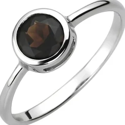 Solitär Ring aus 925 Silber mit Rauchquarz braun rund Fingerring Edelsteinring