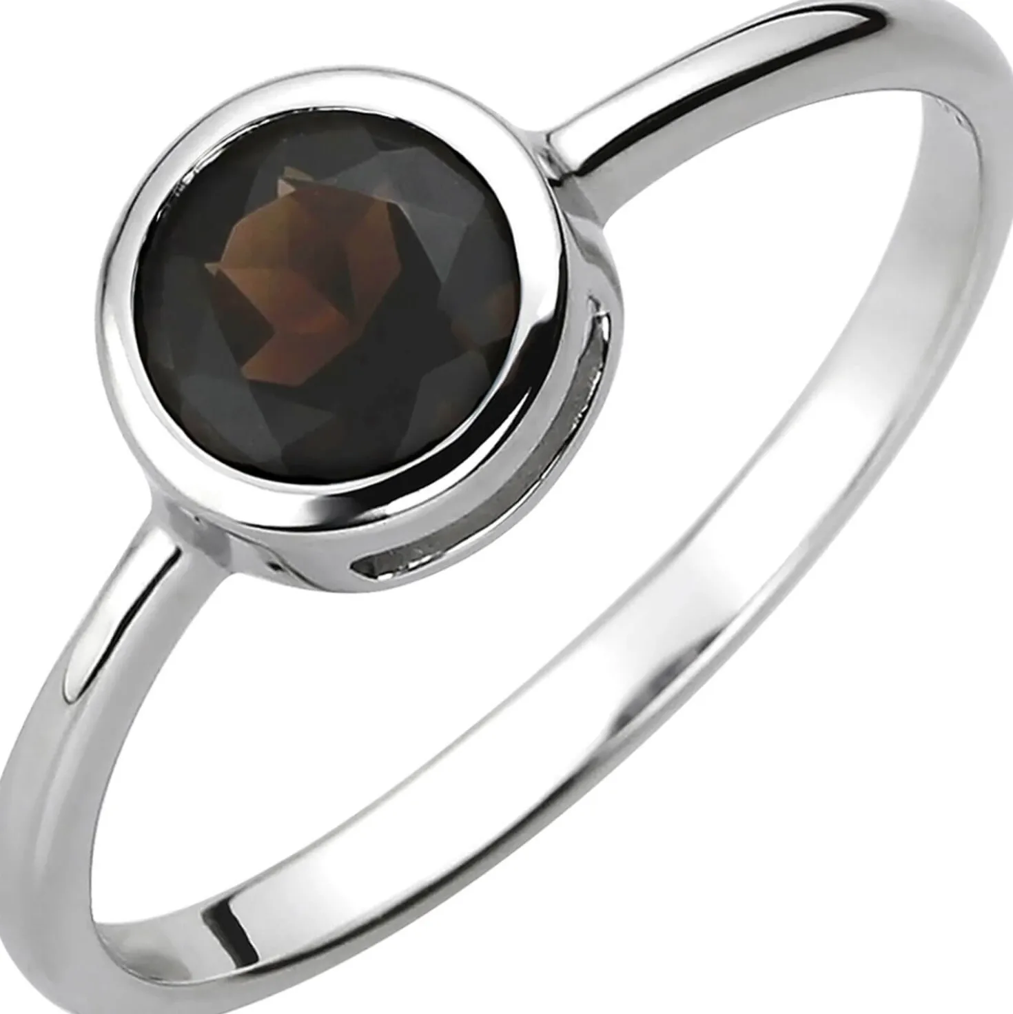 Solitär Ring aus 925 Silber mit Rauchquarz braun rund Fingerring Edelsteinring