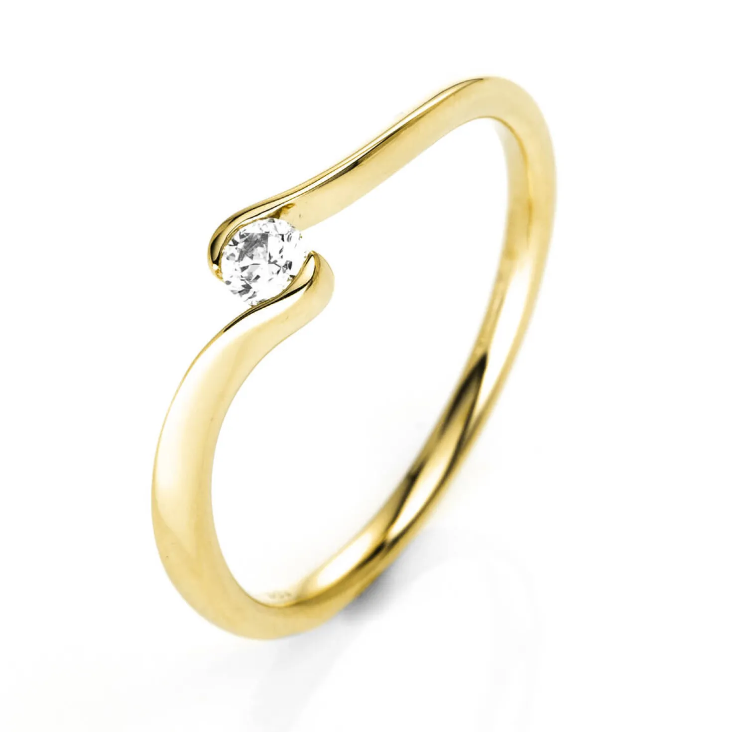 Solitär Ring Damenring aus 585 Gold Gelbgold mit Diamant Brillant 0,10 Ct.