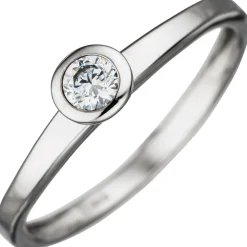 Solitär Ring Damenring aus 333 Gold Weißgold Zirkonia weiß Goldring