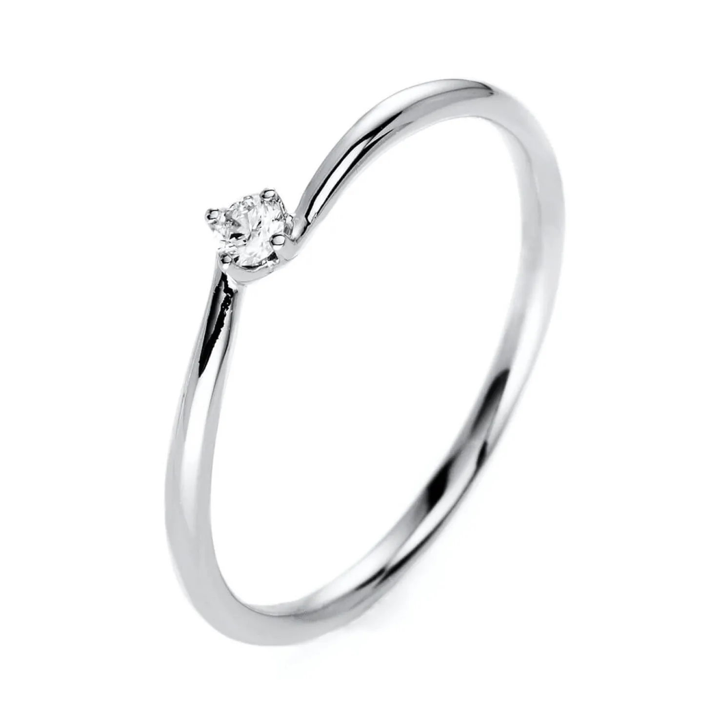 Solitär Ring Damenring aus 950 Platin mit Diamant Brillant 0,05 Ct 4er-Krappe