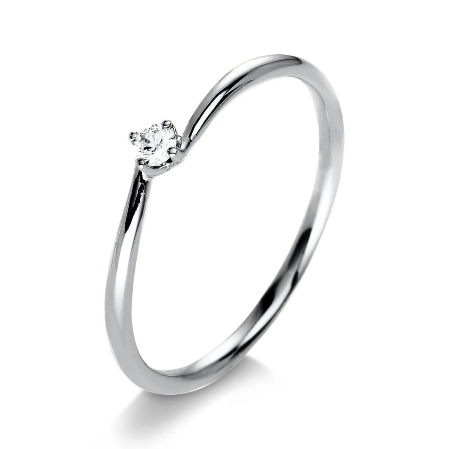 Solitär Ring Damenring aus 950 Platin mit Diamant Brillant 0,05 Ct 4er-Krappe