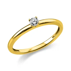 Solitär Ring Damenring 585 Gold Gelbgold Diamant Brillant 0,10 Ct. 4er-Krappe