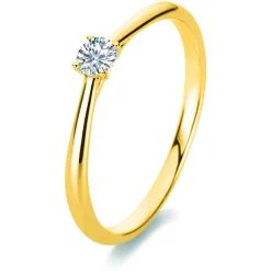 Solitär Ring Damenring 750 Gold Gelbgold mit Diamant Brillant 0,15 Ct 4er-Krappe